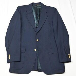 Vtg Palm Beach 42R Navy Blue Hopsack Gold Button Wool‎ Blazer Jacket Sport Coat